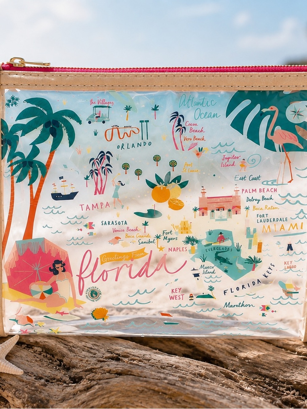 Spartina Florida Clear Beach Wristlet Map Pouch Travel Cosmetic Bag - Picture 2 of 7